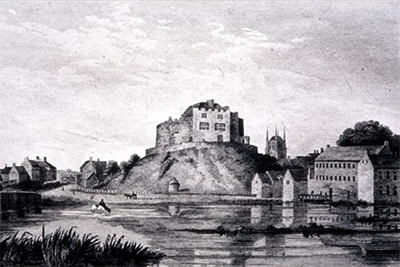 illustration of Tamworth Castle and Mill. G. Samual 1798