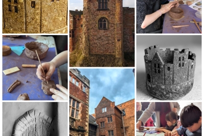 a collage of Tamworth Castle and clay making 